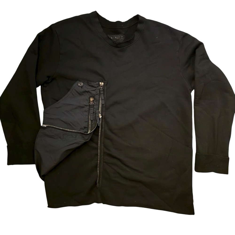 Black Oversized Sweatshirt with Nylon Zipper Pocket Detail - Picture 3 of 7